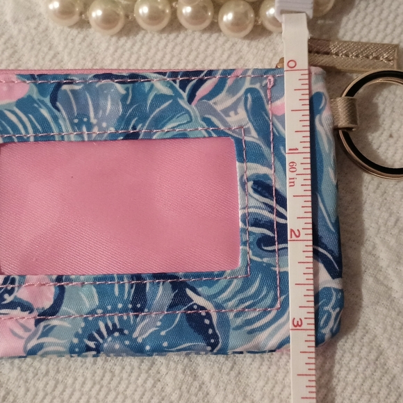 NEW Lilly Pulitzer ID Case Shade Seekers Coin Purse Keychain Gold Trim Pink Blue - Picture 14 of 15